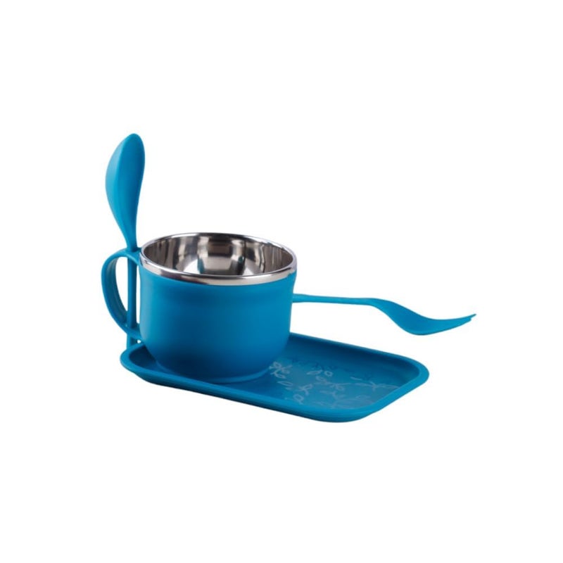 Nestwell طقم وعاء حساء نودلز من الفولاذ المقاوم للصدأ Nestwell N-341 مع مقبض وملعقة وشوكة وصينية | 350 مل | متعدد الألوان | وعاء نودلز لماغي، باستا، أرز | حاوية طعام (أخضر شائع) - Image 1