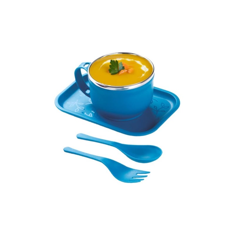 Nestwell طقم وعاء حساء نودلز من الفولاذ المقاوم للصدأ Nestwell N-341 مع مقبض وملعقة وشوكة وصينية | 350 مل | متعدد الألوان | وعاء نودلز لماغي، باستا، أرز | حاوية طعام (أخضر شائع) - Image 2