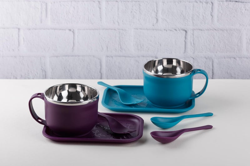 Nestwell طقم وعاء حساء نودلز من الفولاذ المقاوم للصدأ Nestwell N-341 مع مقبض وملعقة وشوكة وصينية | 350 مل | متعدد الألوان | وعاء نودلز لماغي، باستا، أرز | حاوية طعام (أخضر شائع) - Image 4