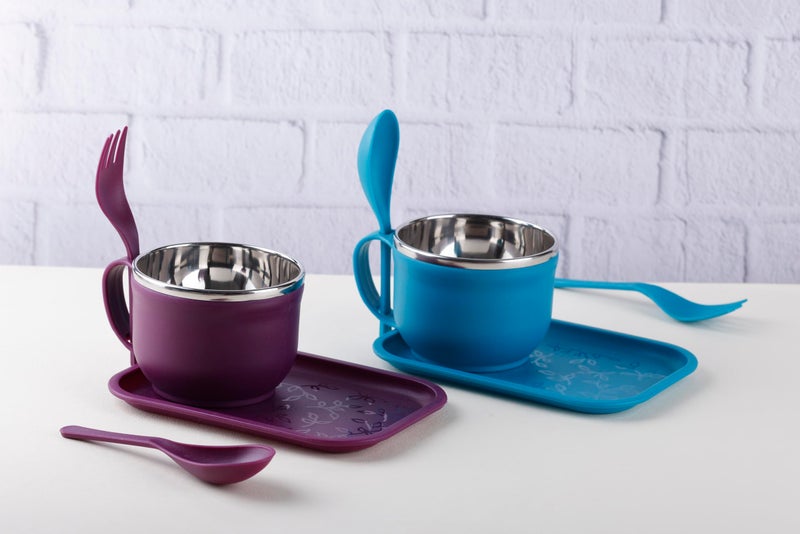 Nestwell طقم وعاء حساء نودلز من الفولاذ المقاوم للصدأ Nestwell N-341 مع مقبض وملعقة وشوكة وصينية | 350 مل | متعدد الألوان | وعاء نودلز لماغي، باستا، أرز | حاوية طعام (أخضر شائع) - Image 5