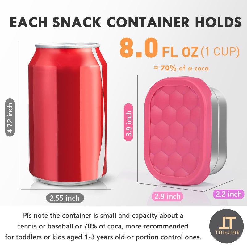 Tanjiae Small (1 CUP) Stainless Steel Snack Containers for Kids | Easy Open Leak Proof Food Containers with Silicone Lids - Perfect Metal Toddler Lunch Box for Daycare and School (8oz) - Image 2