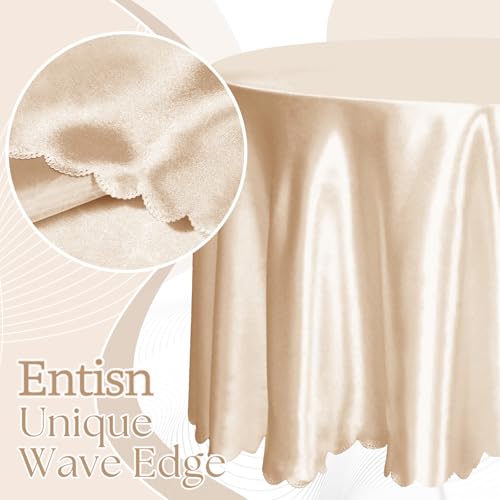 Entisn 2 Pack 120 Inch / 10ft Round Tablecloth, Champagne Satin Table Cover for 8-12 Seats, Wrinkle Resistant and Washable Silky Table Cloths for Wedding Party Banquet Events Decoration - Image 4