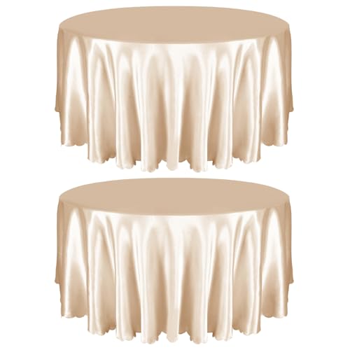 Entisn 2 Pack 120 Inch / 10ft Round Tablecloth, Champagne Satin Table Cover for 8-12 Seats, Wrinkle Resistant and Washable Silky Table Cloths for Wedding Party Banquet Events Decoration - Image 1