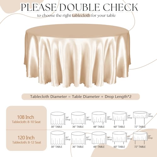 Entisn 2 Pack 120 Inch / 10ft Round Tablecloth, Champagne Satin Table Cover for 8-12 Seats, Wrinkle Resistant and Washable Silky Table Cloths for Wedding Party Banquet Events Decoration - Image 2