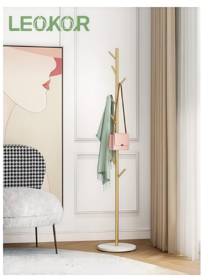 LEOKOR Metal Coat Rack, Modern Coat Hanger Stand with 8 Hooks, Freestanding Coat Rack with Marble Base for Hanging Scarf, Bag, Jacket, Coat - Image 1