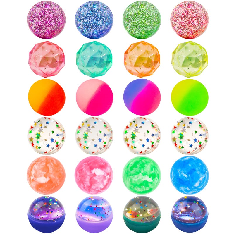 Ecoofor 24 Pieces Bouncy Balls 32mm Bounce Balls 6 Styles High Bouncing Balls Toys for Kids Party Favors Birthdays Gift Classroom - Image 1