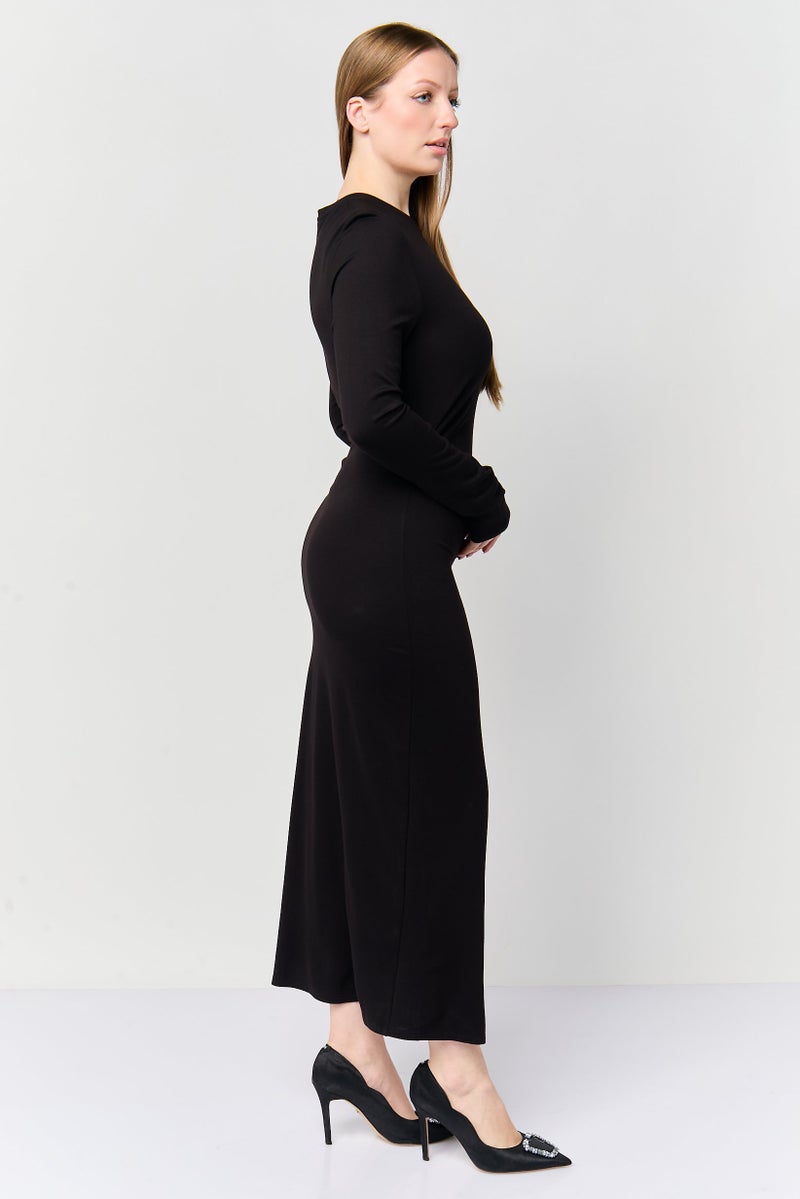 DKNY Women Solid Maxi Dress, Black - Image 2