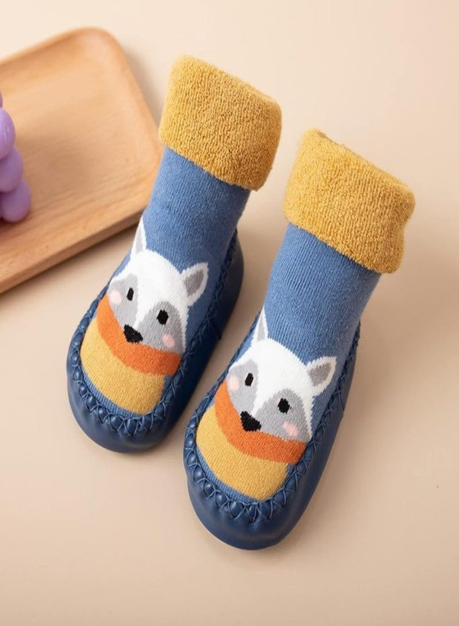 MIKONIKO Non Skid Sock Shoes for Baby Boy Girls Soft Cotton Booties Old Toddler Breathable Indoor Outdoor Walking Slipper for Active Kids | All Season Wear | 3 Month to 24 Month - Blue,6-12 Months - Image 2