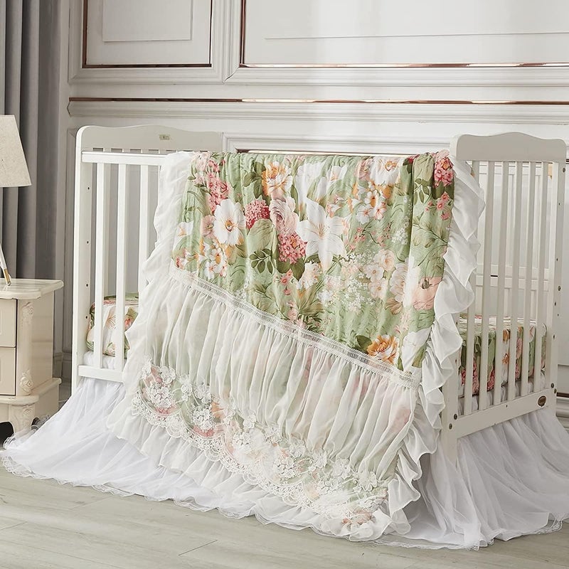 Brandream Luxury Softer Thicker Crib Sheets Set 100 Organic Cotton Lilium Rose Floral Printed Toddler Sheets for Baby Girls Breathable Comfy Durable 28x52  Sage Green Ivory Blush Pink Yellow - Image 3