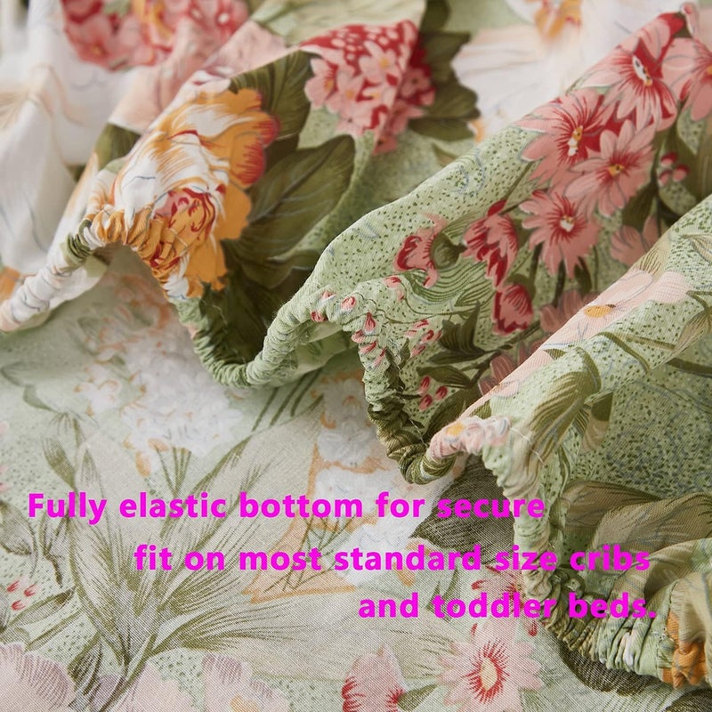 Brandream Luxury Softer Thicker Crib Sheets Set 100 Organic Cotton Lilium Rose Floral Printed Toddler Sheets for Baby Girls Breathable Comfy Durable 28x52  Sage Green Ivory Blush Pink Yellow - Image 5