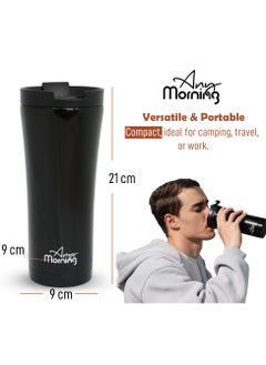 Any Morning Travel Coffee Mug 450ml/500ml, Stainless Steel Coffee Tumbler, Leakproof Travel Coffee Cup, Spillproof Travel Mugs for Hot and Cold Beverage, 15 oz, Black - SI231905  - Image 3