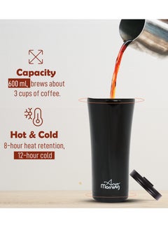 Any Morning Travel Coffee Mug 450ml/500ml, Stainless Steel Coffee Tumbler, Leakproof Travel Coffee Cup, Spillproof Travel Mugs for Hot and Cold Beverage, 15 oz, Black - SI231905  - Image 4