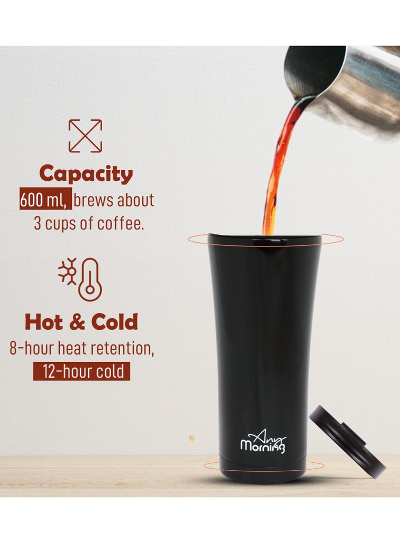 Any Morning Travel Coffee Mug 450ml/500ml, Stainless Steel Coffee Tumbler, Leakproof Travel Coffee Cup, Spillproof Travel Mugs for Hot and Cold Beverage, 15 oz, Black - SI231905  - Image 4