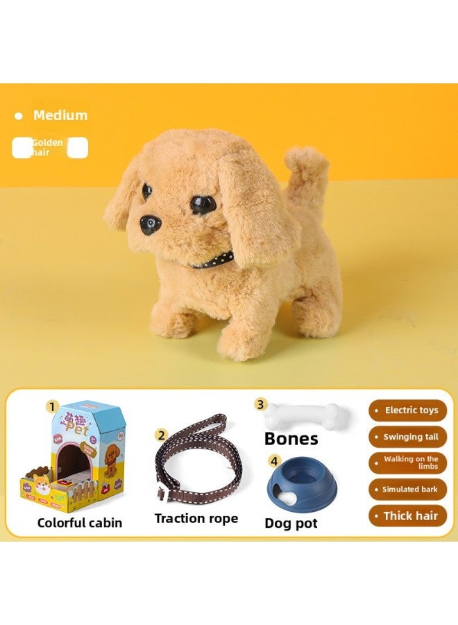 Dog Electric Plush Toy Doll Walking Smart Machine Golden Hair Call Doll Pet Toy Teddy-Color:Electric Golden Retriever (mute Pet Four-piece Set)  - Image 1