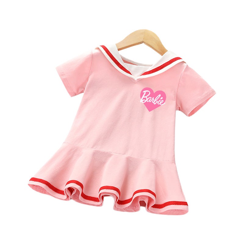 Women'S Children'S Dress Summer Pleated Korean Style Baby Western Style Short Sleeve Academy Style Skirt Navy Style Princess Skirt - Image 2