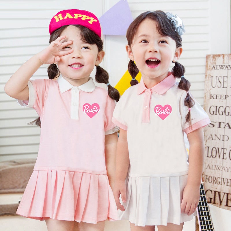 Women'S Children'S Dress Summer Pleated Korean Style Baby Western Style Short Sleeve Academy Style Skirt Navy Style Princess Skirt - Image 5