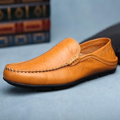 Go Tour Men's Premium Genuine Leather Casual Slip On Loafers Breathable Driving Shoes Fashion Slipper Yellow 10.5/46 - Image 4