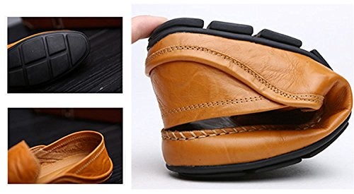 Go Tour Men's Premium Genuine Leather Casual Slip On Loafers Breathable Driving Shoes Fashion Slipper Yellow 10.5/46 - Image 5