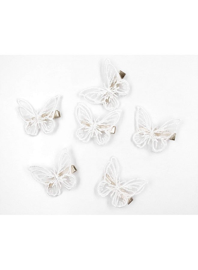 Ruwado 6 Pcs Butterfly Hair Clips Lace White Soft 3D Metal Cute Hair Accessories Alligator Clips Pins For Women Girls Wedding Theme Parties Favor Decoration - Image 1