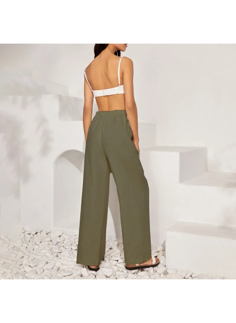 Barbora Linen Casual Trousers with Waist Tie LN14HAKI12