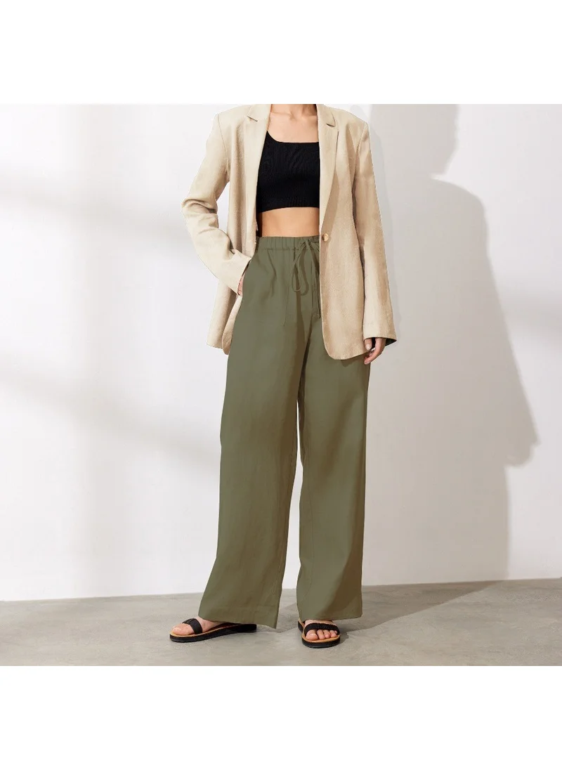 Barbora Linen Casual Trousers with Waist Tie LN14HAKI12