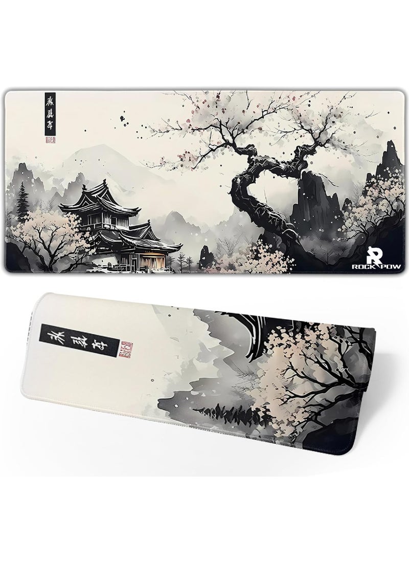 Rock Pow Japanese Mouse Pad, Large Japanese Desk Mat, XL Anime Gaming Keyboard Mat, Non-Slip Rubber Base, Big Extended Desk Protector for Home Office, 31.5”x11.8”  - Image 1