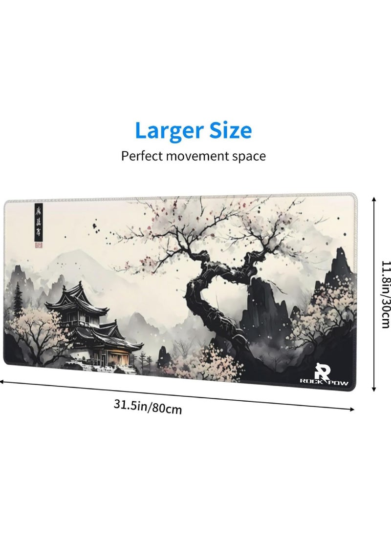 Rock Pow Japanese Mouse Pad, Large Japanese Desk Mat, XL Anime Gaming Keyboard Mat, Non-Slip Rubber Base, Big Extended Desk Protector for Home Office, 31.5”x11.8”  - Image 2