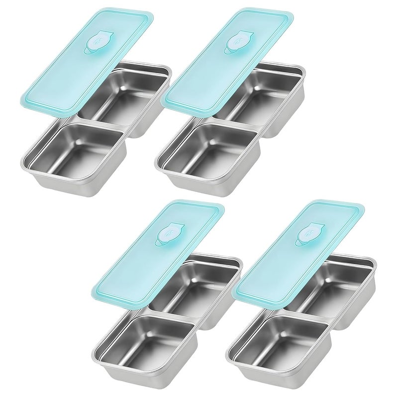 QWEZXO Grab and Go Snack Containers, Reusable Double Compartment Snack Containers-Stainless Steel Condiment Box with Lids for Outdoor Camping Food Storage (4) - Image 1