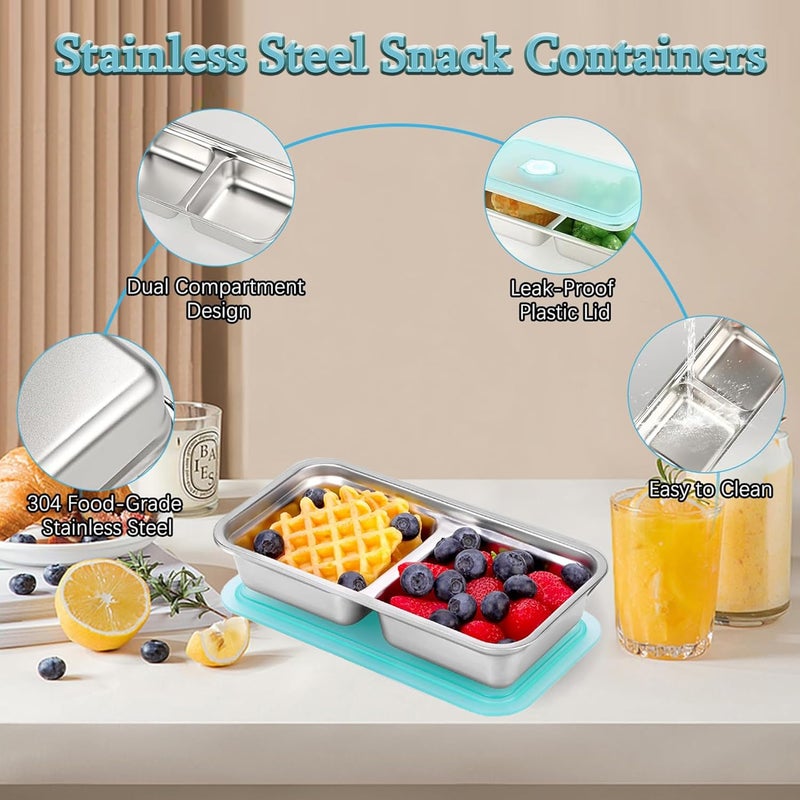 QWEZXO Grab and Go Snack Containers, Reusable Double Compartment Snack Containers-Stainless Steel Condiment Box with Lids for Outdoor Camping Food Storage (4) - Image 4