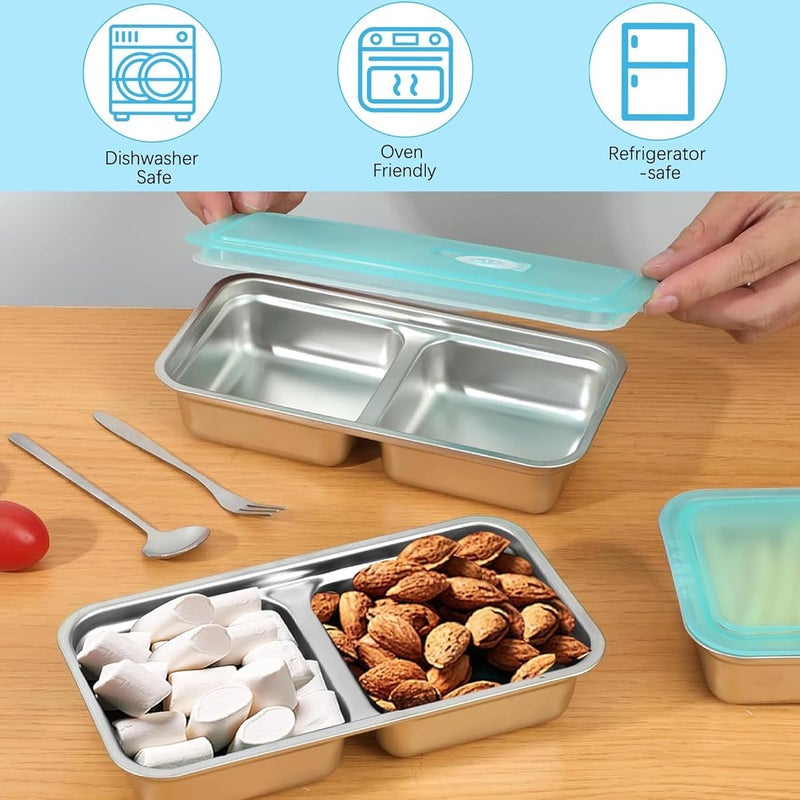 QWEZXO Grab and Go Snack Containers, Reusable Double Compartment Snack Containers-Stainless Steel Condiment Box with Lids for Outdoor Camping Food Storage (4) - Image 3