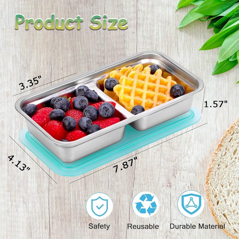 QWEZXO Grab and Go Snack Containers, Reusable Double Compartment Snack Containers-Stainless Steel Condiment Box with Lids for Outdoor Camping Food Storage (4) - Image 2