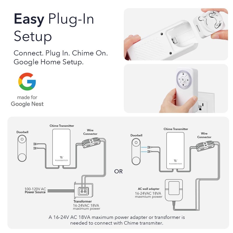 Wasserstein Doorbell Chime for Google Nest Doorbell (Wired, 2nd Gen & 3rd Gen) with Wired Transmitter - NOT Compatible with Nest Doorbell (Battery) - Made for Google Nest - Doorbell NOT Included - Image 5