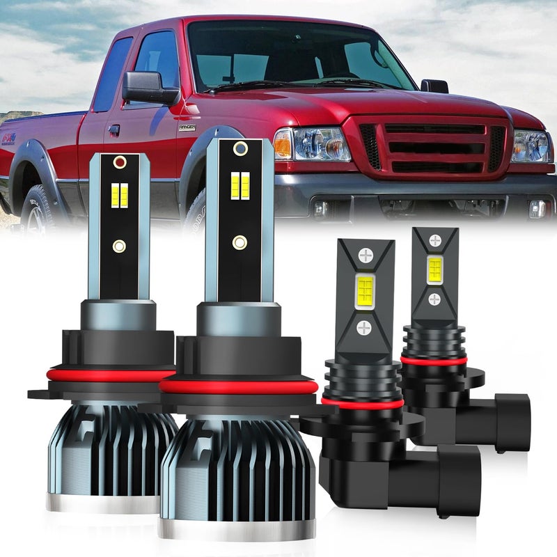 QIPEIZSP Fit For Ford Ranger 2001-2011 Light Bulbs, 9007 High Low Beam + 9145 Fog Light Bulb, 4-Pack - Image 1