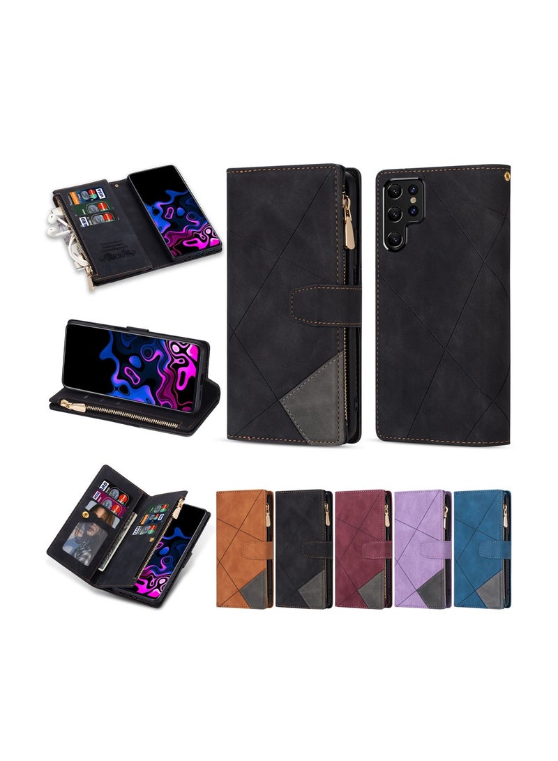 Suteni Color Block Flip Cover Card Slots Leather Phone Case for Samsung - Image 3
