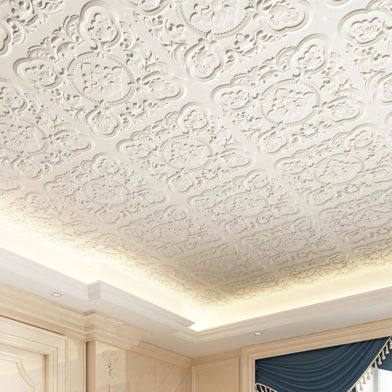 Art3dwallpanels 12 Pack Drop Ceiling Tiles, 24 x 24 Inch High Grade PVC 3D Wall Panels Vintage Flower Pattern for Interior Wall Decor, Fire Rated, Waterproof, White - Image 4