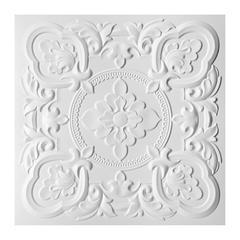Art3dwallpanels 12 Pack Drop Ceiling Tiles, 24 x 24 Inch High Grade PVC 3D Wall Panels Vintage Flower Pattern for Interior Wall Decor, Fire Rated, Waterproof, White - Image 1