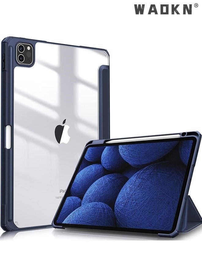 Raxoom Hybrid Slim Case for iPad Pro 11-inch (4th / 3rd Generation) 2022/2021 - [Built-in Pencil Holder] Shockproof Cover w/Clear Transparent Back Shell, Also Fit iPad Pro 11" 2nd Gen, with Auto Wake Blue - Image 1