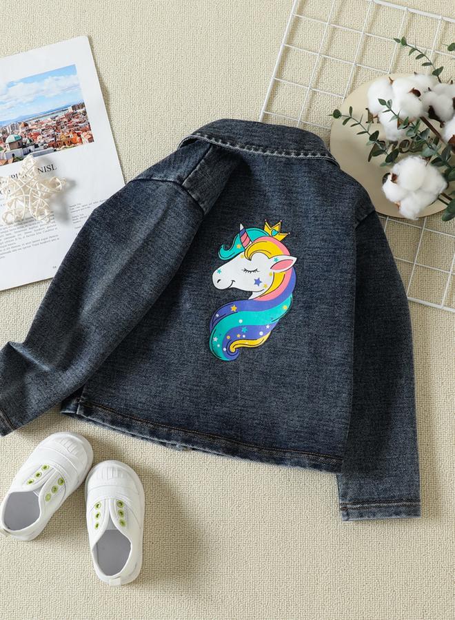 Take Two Girls Acid Blue Denim Jacket With Unicorn Print - Image 2