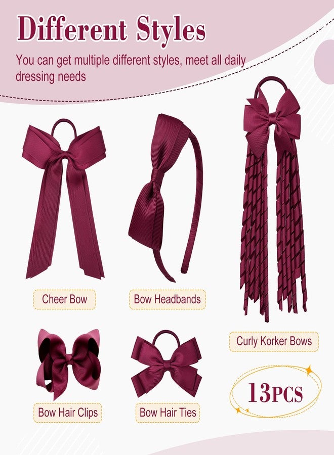DEEKA Burgundy School Hair Accessories Set 13 Pcs Uniform Hair Bow Headband Clips Hair Ties Curly Korker Bows for Little Toddler School Girls (Burgundy) - Image 2