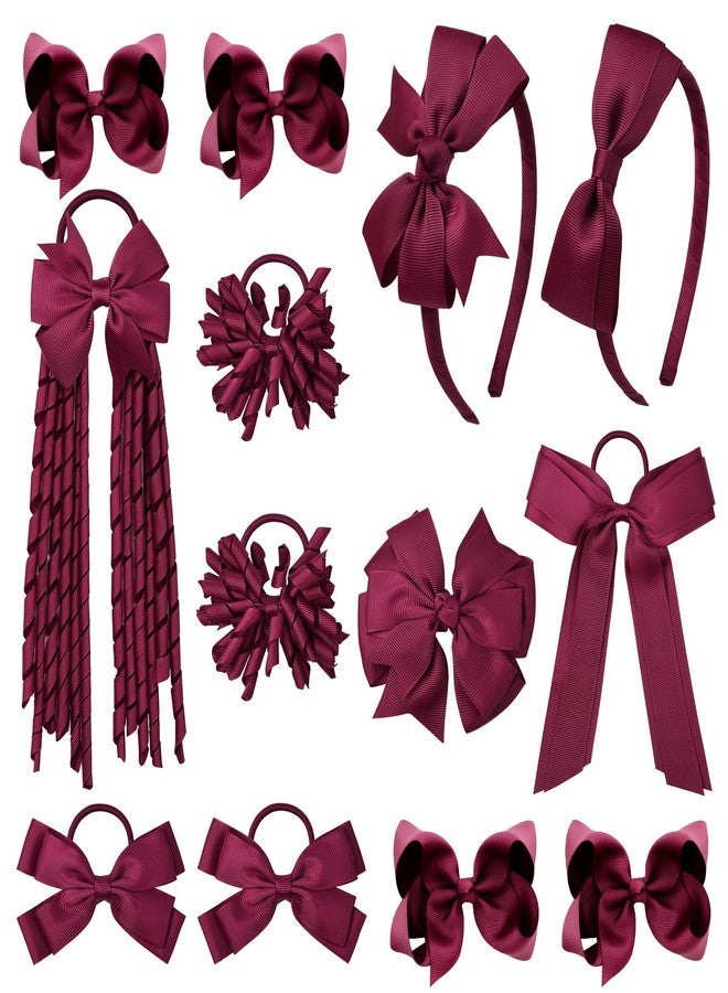 DEEKA Burgundy School Hair Accessories Set 13 Pcs Uniform Hair Bow Headband Clips Hair Ties Curly Korker Bows for Little Toddler School Girls (Burgundy) - Image 1