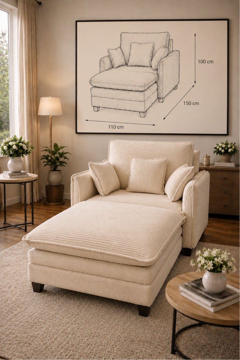 Sofa Bed Chair, Corduroy Fabric Single Sleeper Chair with Pull-Out Footrest, Modern Lounge Chair with Cushions for Living Room - Image 2