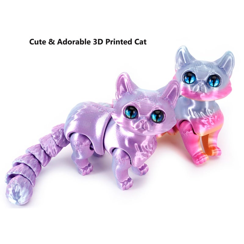 QINGMIAO 3D Printed Cat, Articulated Black Cat Toys for Adult, 3D Print Animals Fidget Toys Decor for Stress Relief, 3D Printing Action Figure Toys for Age15+(Light Purple) - Image 2