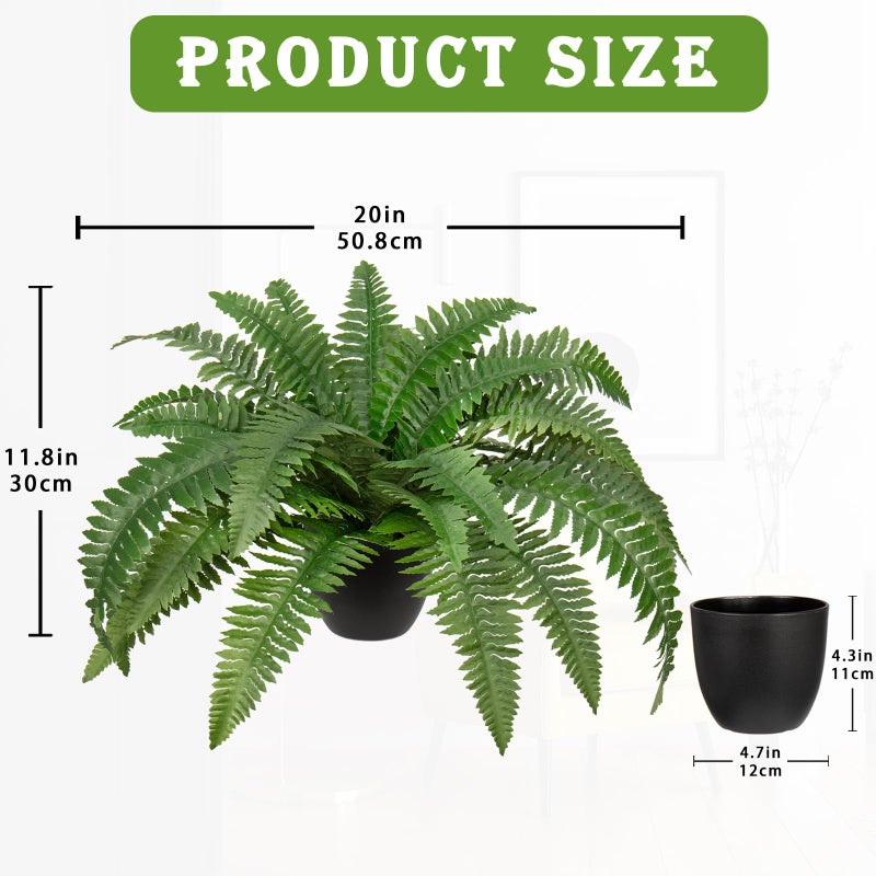 Hollyone Fake Fern Potted Plant Artificial Boston Ferns in Pot 35 Leaves for Outdoors & Indoor Faux Fern Bush Plant 20inch for Patio Garden Farmhouse Windowsill Office Living Room Decoration Home Decor - Image 2