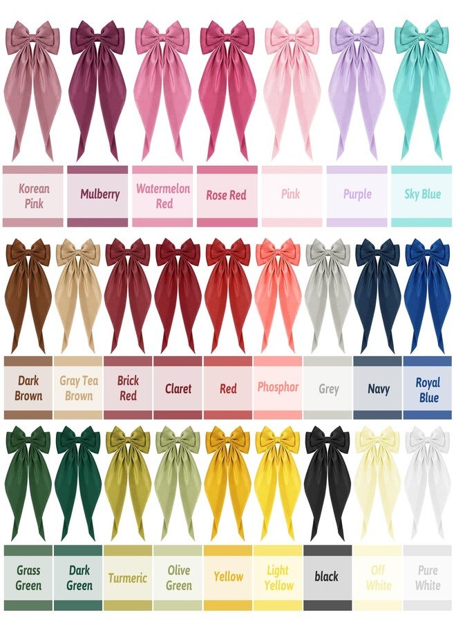 Zyghjort 25 Pcs Big Hair Bows for Women, Solid Color Satin Bow Clips Oversized Long Tail Ribbons Bow Knot Barrettes with Alligator Clips, Valentine Hair Accessories for Girls - Image 2