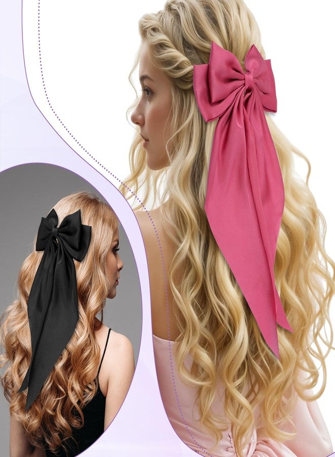 Zyghjort 25 Pcs Big Hair Bows for Women, Solid Color Satin Bow Clips Oversized Long Tail Ribbons Bow Knot Barrettes with Alligator Clips, Valentine Hair Accessories for Girls - Image 5