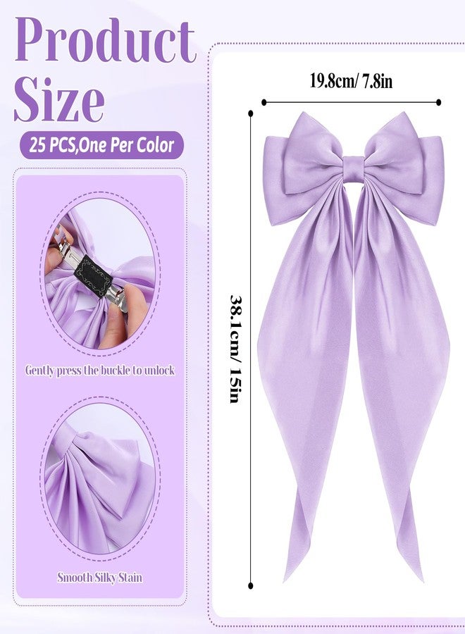 Zyghjort 25 Pcs Big Hair Bows for Women, Solid Color Satin Bow Clips Oversized Long Tail Ribbons Bow Knot Barrettes with Alligator Clips, Valentine Hair Accessories for Girls - Image 3