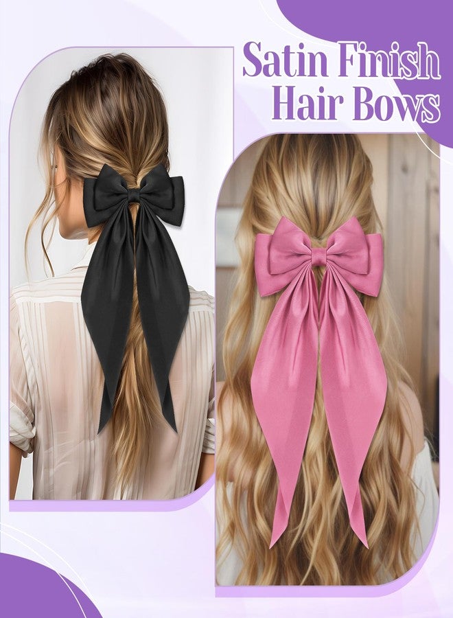 Zyghjort 25 Pcs Big Hair Bows for Women, Solid Color Satin Bow Clips Oversized Long Tail Ribbons Bow Knot Barrettes with Alligator Clips, Valentine Hair Accessories for Girls - Image 4