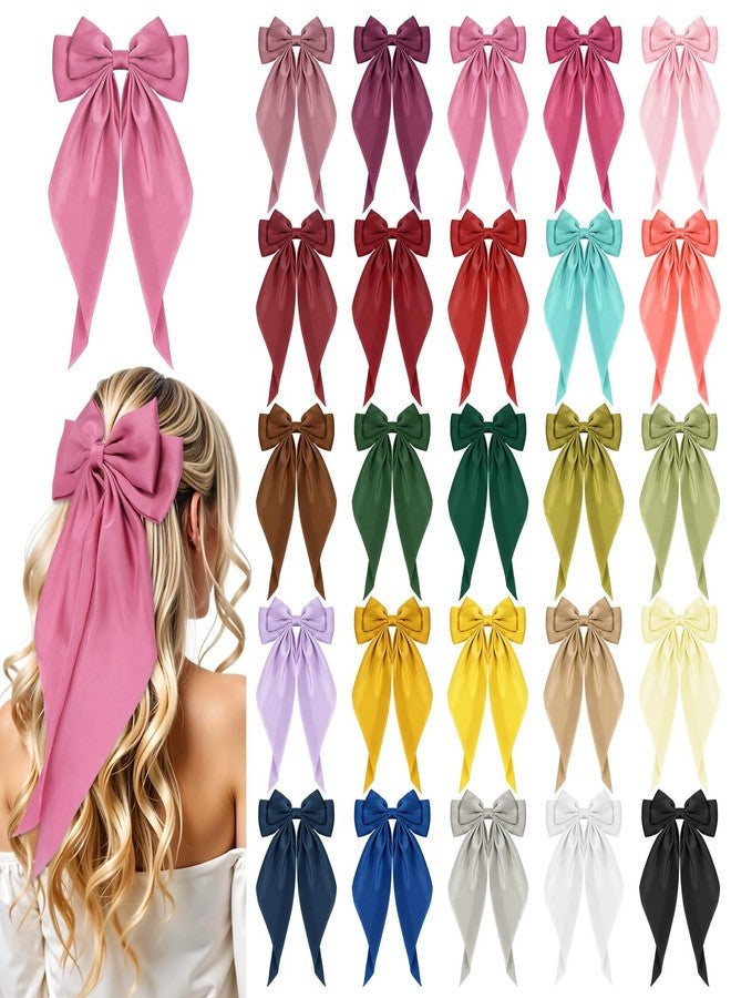 Zyghjort 25 Pcs Big Hair Bows for Women, Solid Color Satin Bow Clips Oversized Long Tail Ribbons Bow Knot Barrettes with Alligator Clips, Valentine Hair Accessories for Girls - Image 1