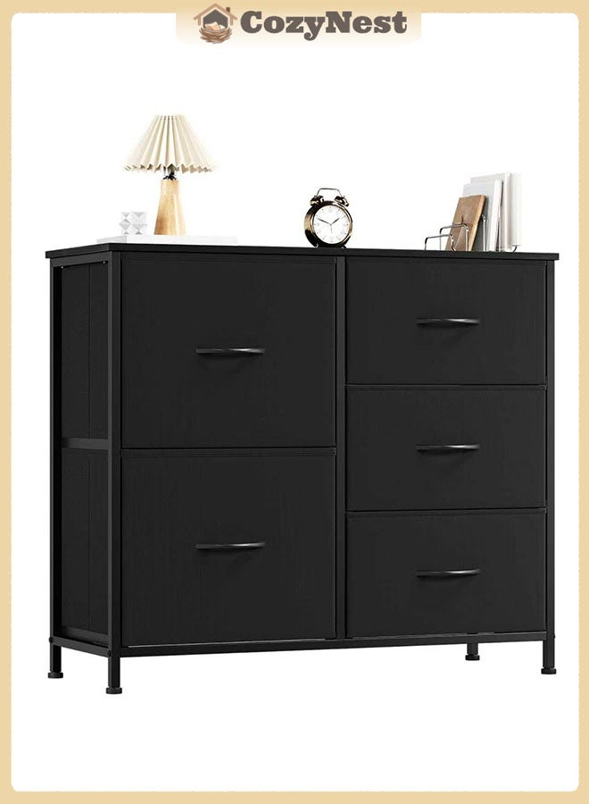 CozyNest Fabric Dresser with 5 Drawers, Metal Frame Storage Chest, Multi-Purpose Organizer for Bedroom, Living Room, Kids Room, Hallway, Ideal for Clothes, Books & Accessories - Image 1