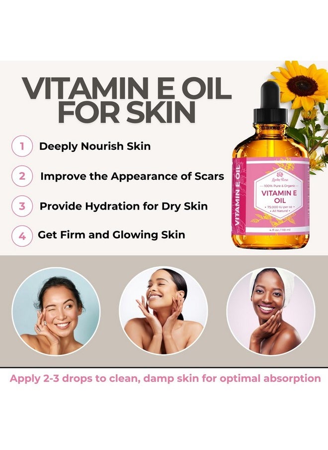 Leven Rose - Vitamin E Oil by Leven Rose 75,000 IU per oz 100% Natural, Organic, Pure Vitamin E Oil for Skin, Face, Hair, Nails, and Scars, 4 oz - Image 1